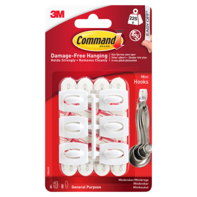 Command Mini Hooks (6 hooks, 8 strips/pk)