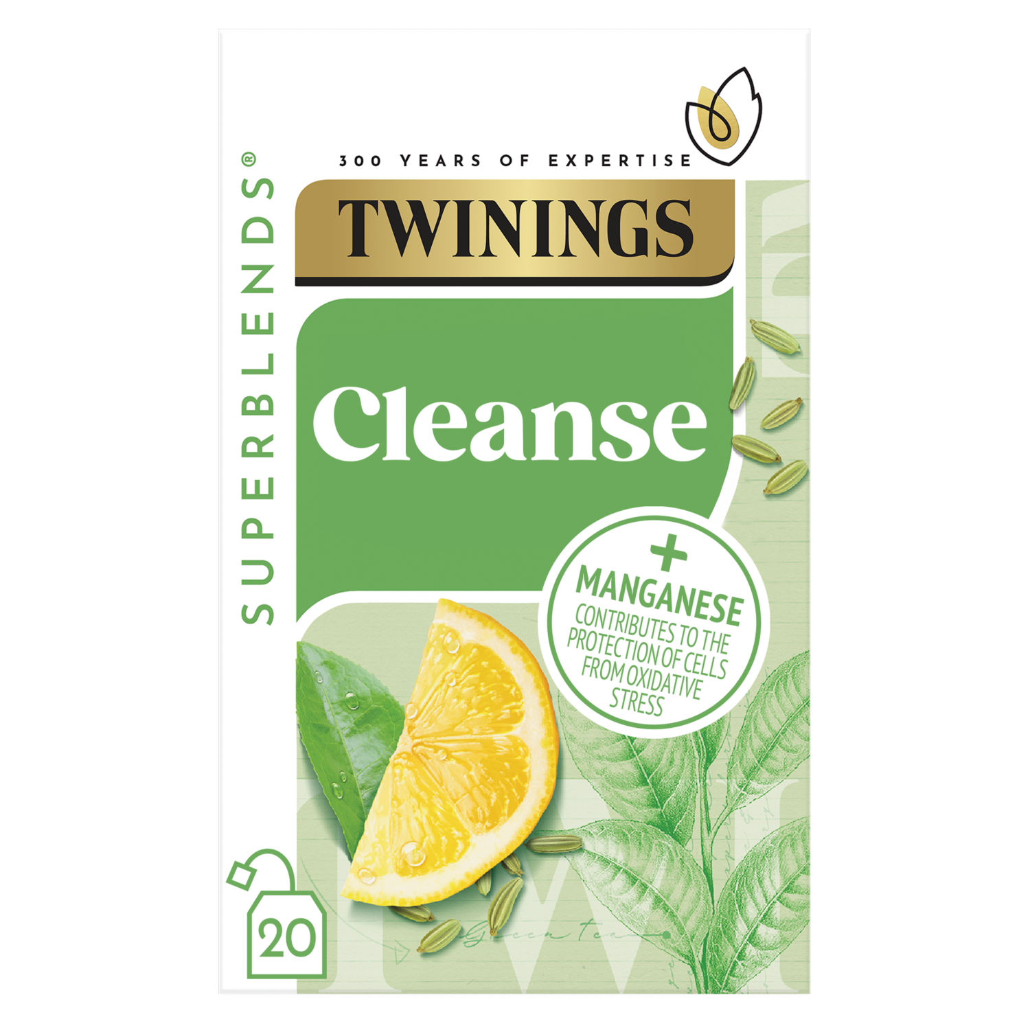 Cleanse Matcha and Green Tea Blend with Lemon and Fennel 20 Tea Bags 40g
