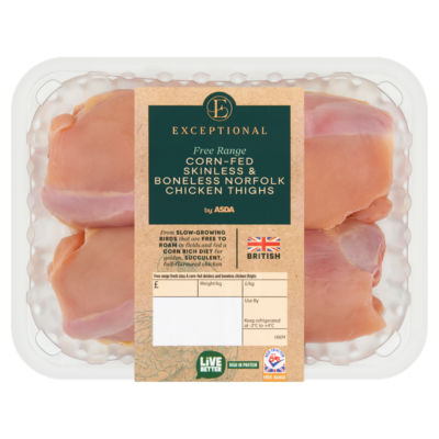 Exceptional by ASDA Exceptional by  Free Range Corn-Fed Skinless & Boneless Norfolk Chicken Thighs