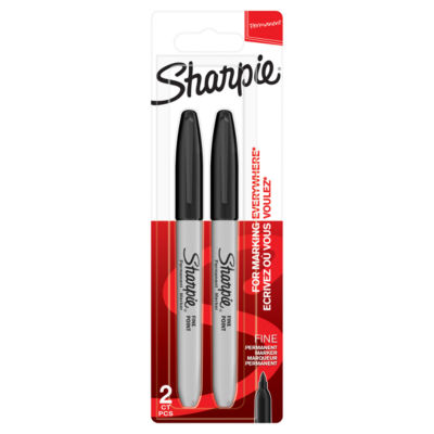 Sharpie Permanent Markers, Fine Point, Black, 2 Count