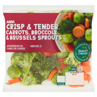ASDA Crisp & Tender Carrots, Broccoli & Brussels Sprouts 300g