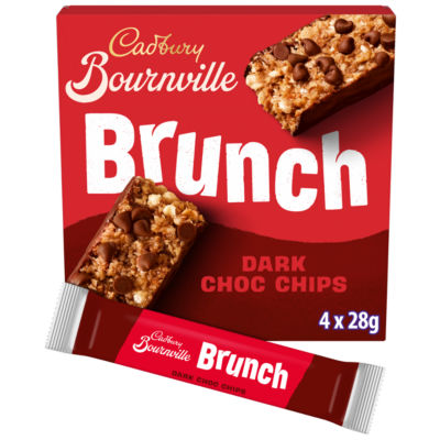Cadbury Bournville Brunch Oats Dark Chocolate Chip Cereal Bars, 4 Pack Multipack 112g (4 x 28g)
