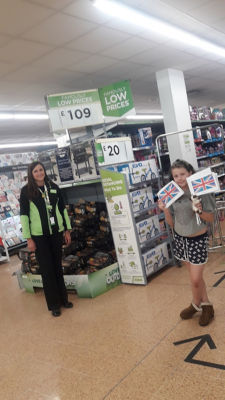 Leelo and her homemade flags  | Asda Longwell Green