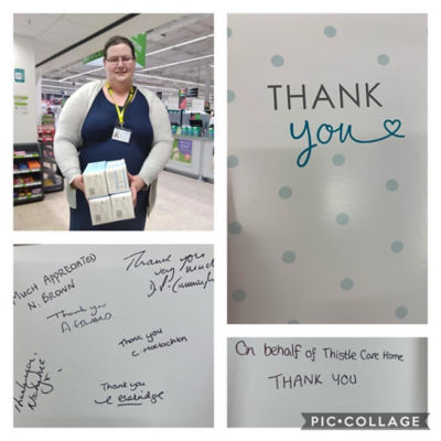 Thank you card from Thistle Care Home | Asda Dundee Kirkton