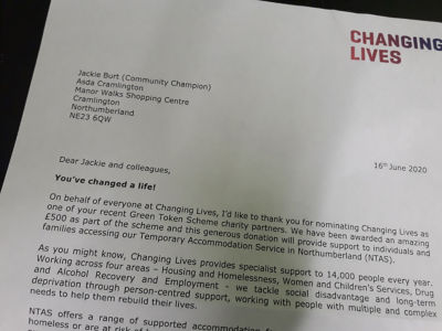 Thanks from Green Token Giving winners | Asda Cramlington