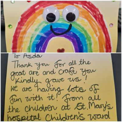 Rainbow thank you card from St Mary's Hospital Children's Ward | Asda Newport Isle of Wight