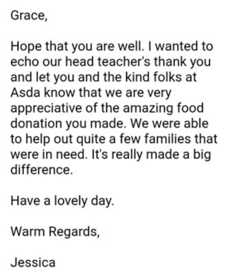Food donation for Willow Brook Primary School | Asda Leyton Mills