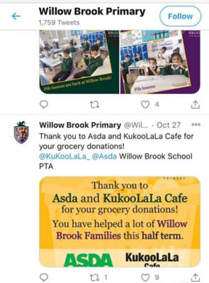 Food donation for Willow Brook Primary School | Asda Leyton Mills