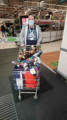 Trolley of toys for Men Matter Scotland | Asda Clydebank