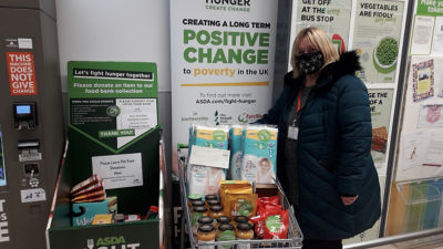 Darlington Support volunteer Carole collects Fight Hunger trolley donations | Asda Darlington