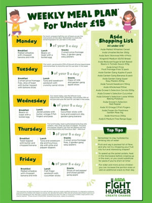 Weakly meal plan for under £15 | Asda Worksop