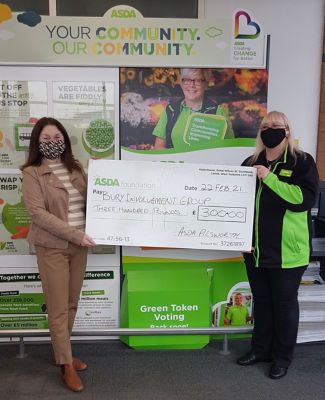 £300 cheque to Bury Involvement Group | Asda Pilsworth