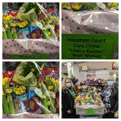 Easter Hampers donated to two local care homes, Wayside Care Home and Housman Court also a donation to our local Basement Project for young people aged 16-25yrs. Happy Easter from us all a | Asda Bromsgrove