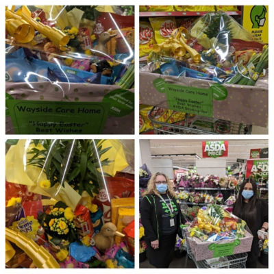 Easter Hampers donated to two local care homes, Wayside Care Home and Housman Court also a donation to our local Basement Project for young people aged 16-25yrs. Happy Easter from us all a | Asda Bromsgrove