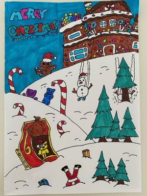 Ruedi Moore won a competition to deign charity Christmas card for Asda
