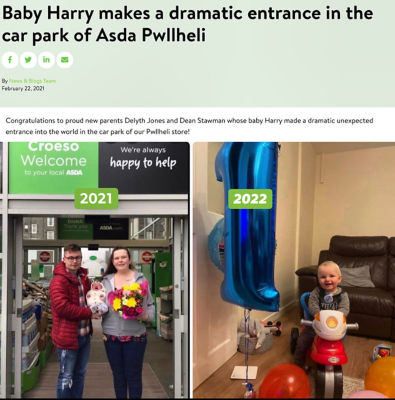 Baby born in Asda Pwllheli Car Park One Year on Happy 1st Birthday Harry! | Asda Pwllheli