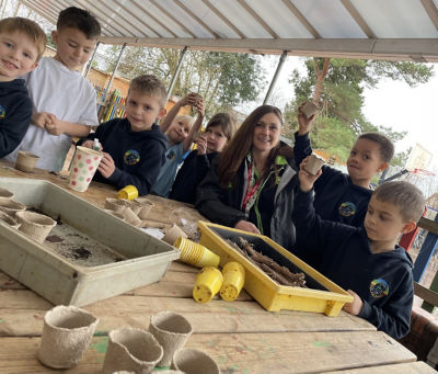 Planting vegetable seeds at Wick Primary School | Asda Longwell Green