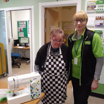 So proud of Shelley from our Jigsaw Community Craft Group never used a sewing machine before and made this apron on her own | Asda Colne