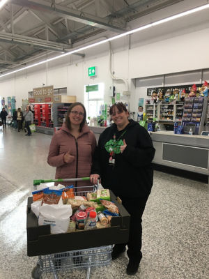 Joanne Marston from Rangemore Primary School came to collect a donation for their Mother’s Day raffle of cookie jar mixes | Asda Burton on Trent