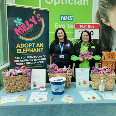 Milly's Smiles Charity Adopt an Elephant are in store raising awareness of there charity. | Asda Clayton Green
