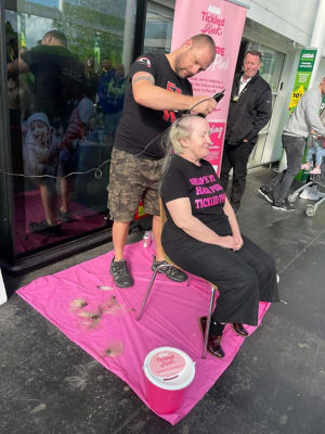 Hilary braves the shave for Tickled Pink  | Asda Wolstanton