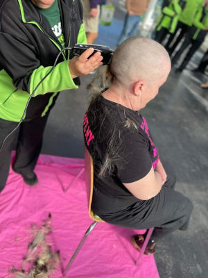 Hilary braves the shave for Tickled Pink  | Asda Wolstanton