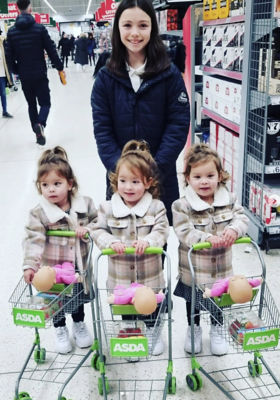 Triplets Mia, Millie and Molly-mae Moonan-Shirajudin love visiting Asda Llandudno