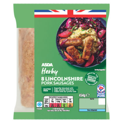 ASDA 8 Herby Lincolnshire Pork Sausages 454g ASDA Groceries