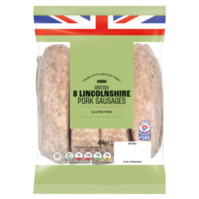 ASDA 8 Herby Lincolnshire Pork Sausages 454g