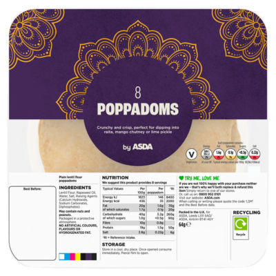 ASDA 8 Poppadoms 64g