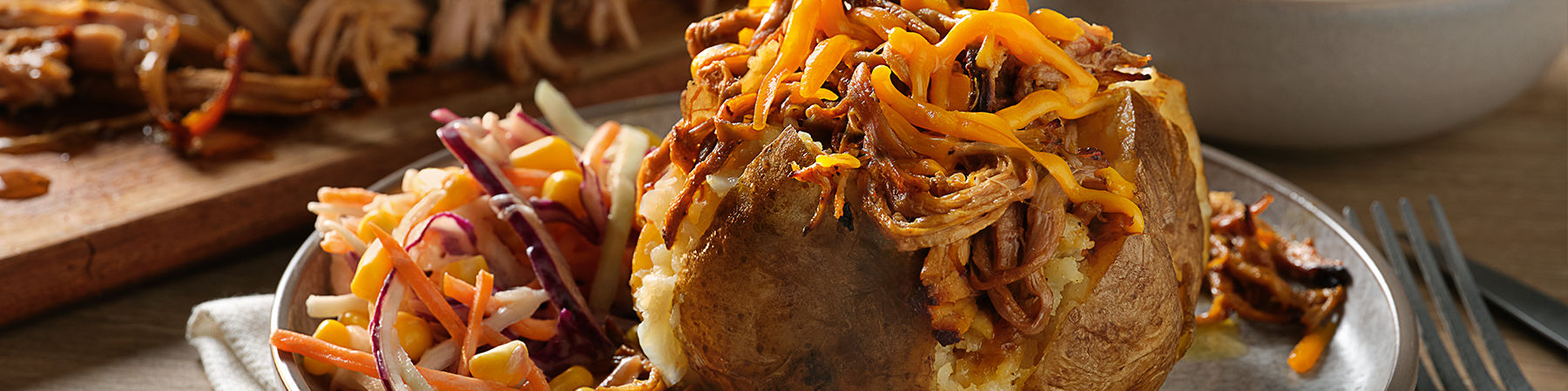 Slow Cooker Pulled Pork Jackets With Sweetcorn Slaw