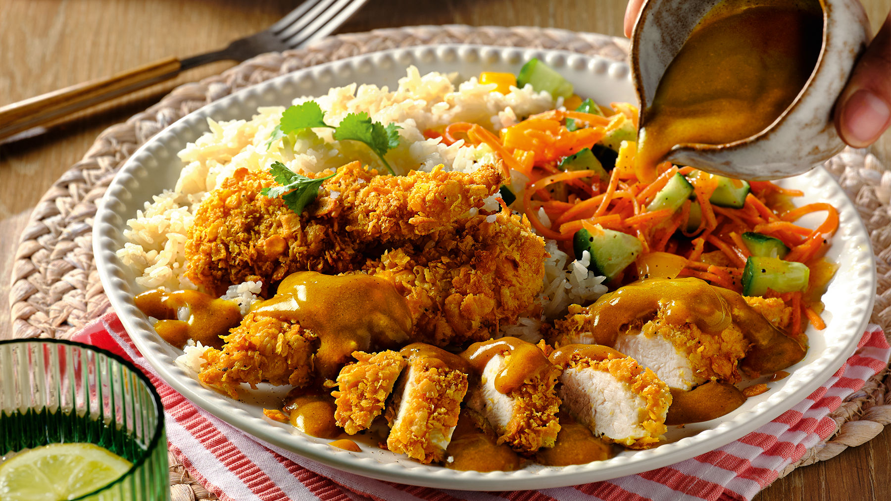 Katsu Cornflake Chicken with Sticky Rice