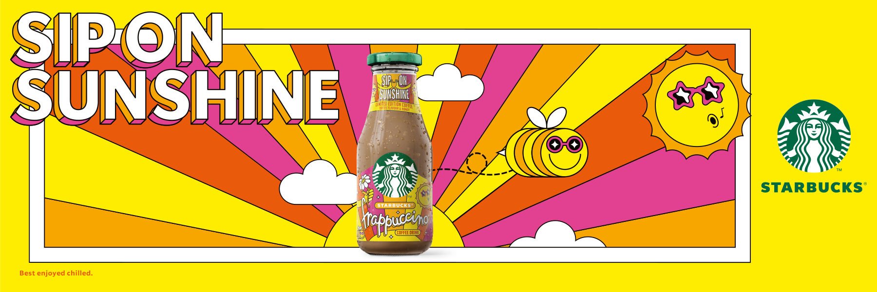 Starbucks. Sip on sunshine. Starbucks Frappuccino Coffee Drink.