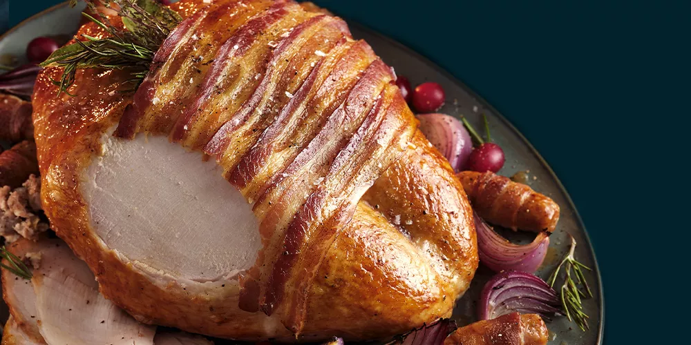 Exceptional Heritage Slate Turkey Crown with Caramelised Bramley Apple & Cranberry Stuffing and Maple & Honey Glaze