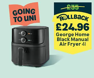 Going to Uni. George Home Black 4L Manual Air Fryer on Rollback.