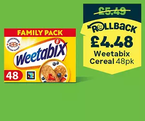 Weetabix Cereal 48pk on Rollback.