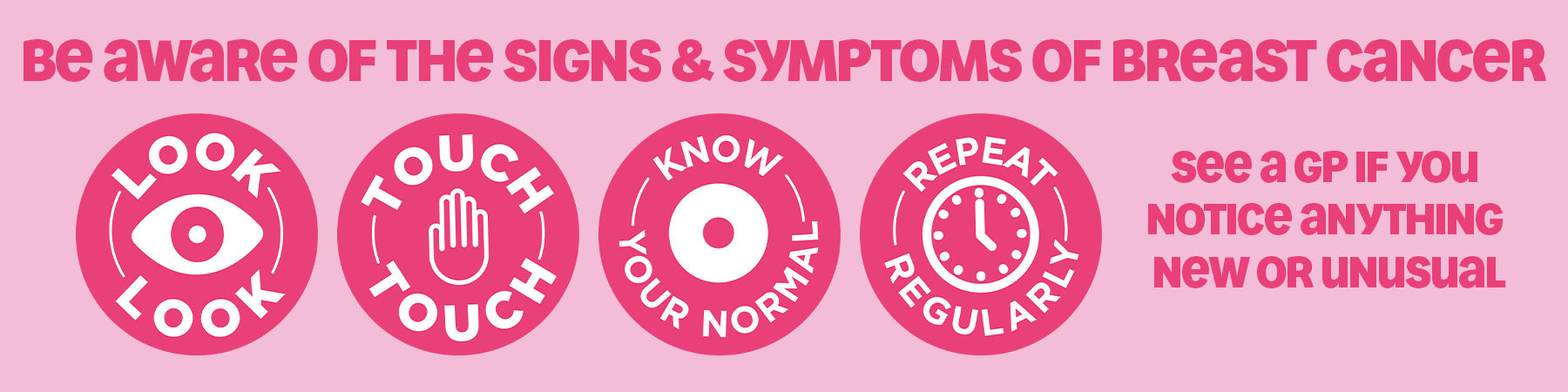 Be aware of the signs & symptoms of breast cancer.