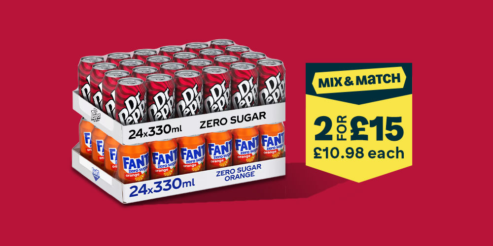 Dr Pepper Zero & Fanta Zero Sugar Cans.