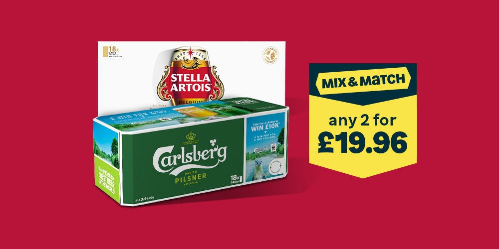 Mix & Match any 2 for £19.96 across selected beer, lager & cider.