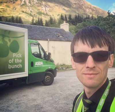Asda Inverness driver Ash delivering to a youth hostel