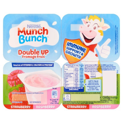 Munch Bunch Double Up Strawberry Raspberry Kids Yoghurt Pots 4x85g