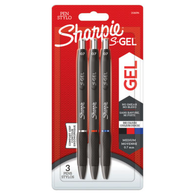 Sharpie S-Gel Gel Pens, Black, Red & Blue Ink, 3 Count