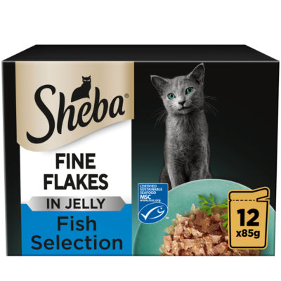 Sheba Fine Flakes Adult Wet Cat Food Fish Selection In Jelly 12 X 85G Pouch