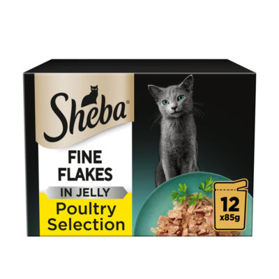 Sheba Fine Flakes Adult Wet Cat Food Poultry Selection In Jelly 12 X 85G Pouch