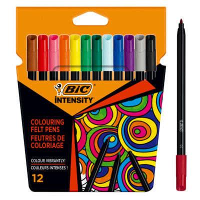 BIC Intensity Colouring Felt Pens, Quick-Drying Ink, Pack of 12