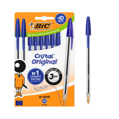 Bic Cristal Original Blue Ballpoint Pens Medium (1.00 Mm) - Box Of 10