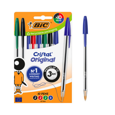 Bic Cristal Original Assorted Ballpoint Pens Medium (1.00 Mm) - Box Of 10