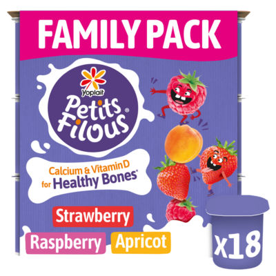 Petits Filous Kids Strawberry, Raspberry & Apricot Yoghurt Pots 18 X 47G