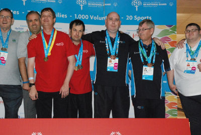 Asda colleague Matthew White with fellow ten pin bowling medalists at the Great Britain Special Olympics