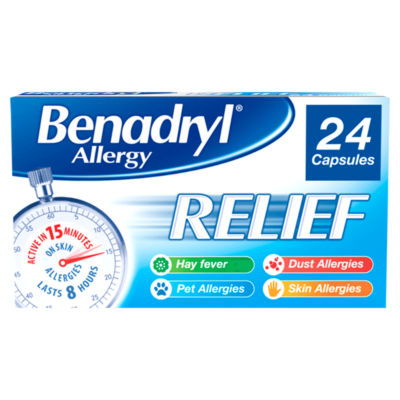 Benadryl Allergy Relief Fast-Acting Antihistamine Hayfever 24 Capsules